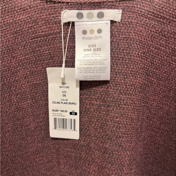 NWT Three Dots Cashmere blend Wrap Fringe Shawl - Picture 4 of 4